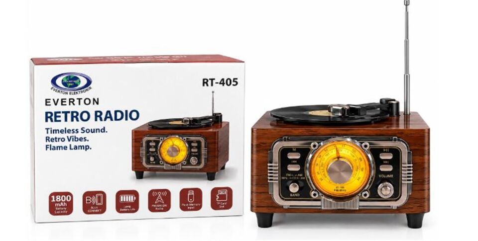 Everton Rt-405  Bluetooth Fm-Usb-Tf-Aux Şarjlı Nostaljik Radyo Plak Görselli