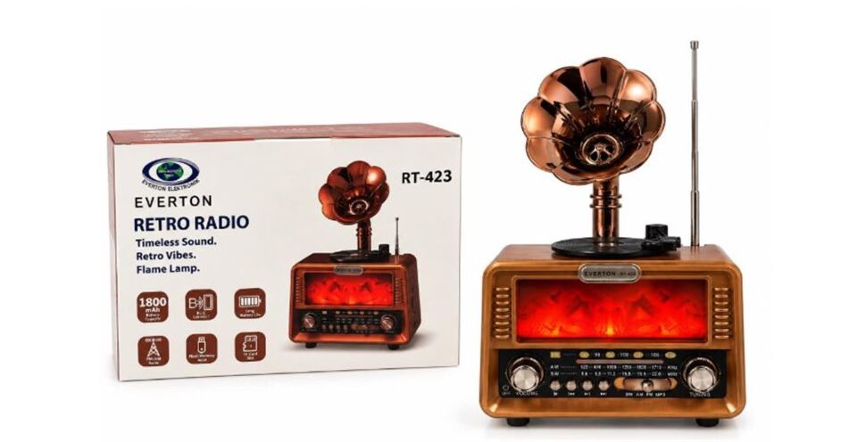 Everton Rt-423  Bluetooth Fm-Usb-Tf-Aux Şarjlı Nostaljik Radyo Gramafon (Alev Ambiyans Işığı)
