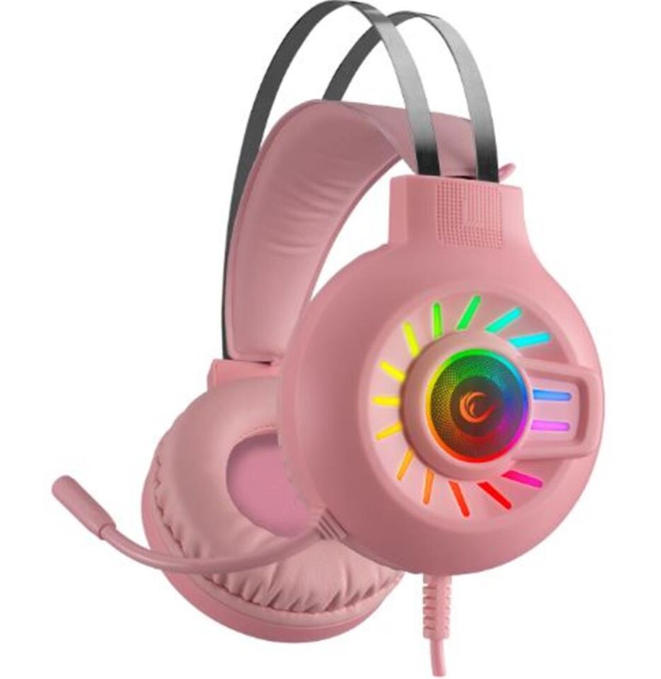 Rampage RM-K44 ZENGIBAR Pembe 7.1 Surround RGB Işık Efekti Mikrofonlu Oyuncu Kulaklığı