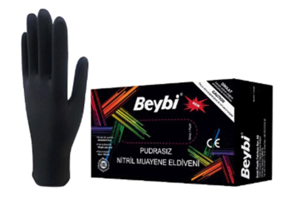 Beybi Muayene Nitril Siyah Large L Beden  Pudrasız  Eldiven 100lü