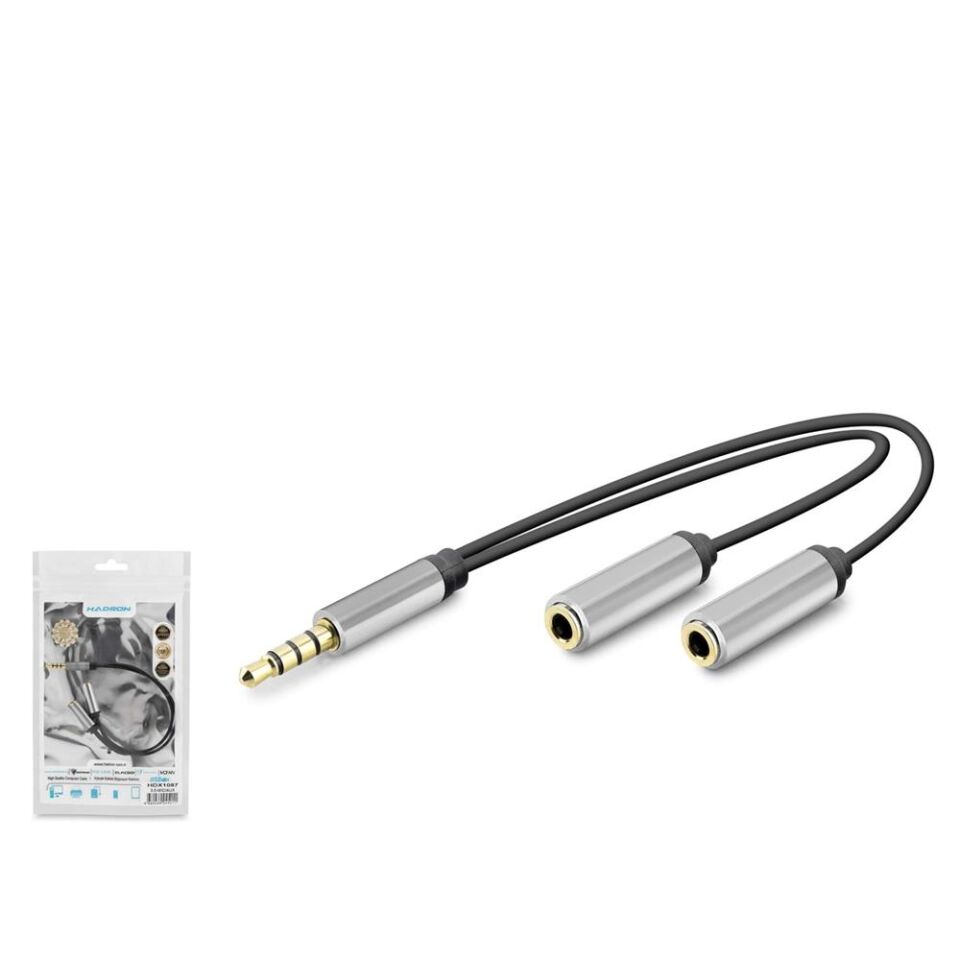 HADRON HDX1087 3.5 mm Kulaklık Mikrofon Ayırıcı Kablo 23 cm Siyah