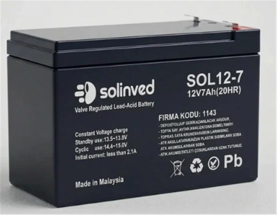Solinved 12v 7AH Kuru Akü Premium