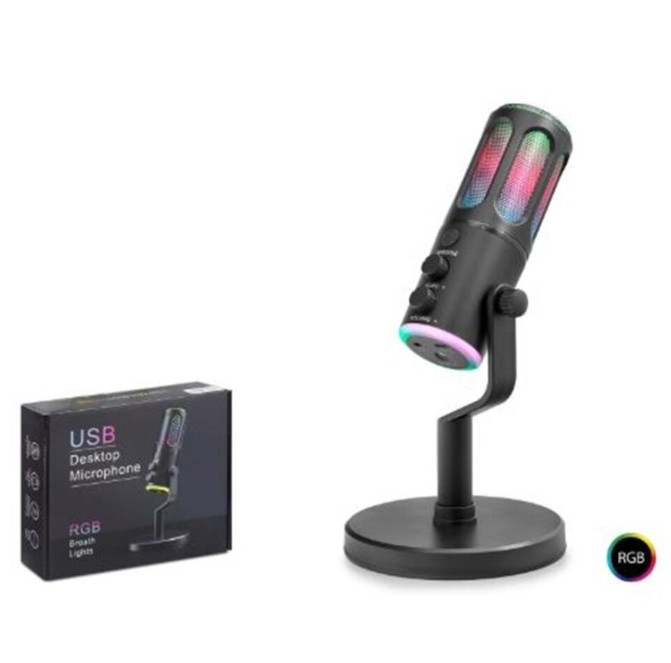 HADRON SU8 Gaming RGB Masaüstü Mikrofon DSP Gürültü Önleme Echo Type-C Siyah