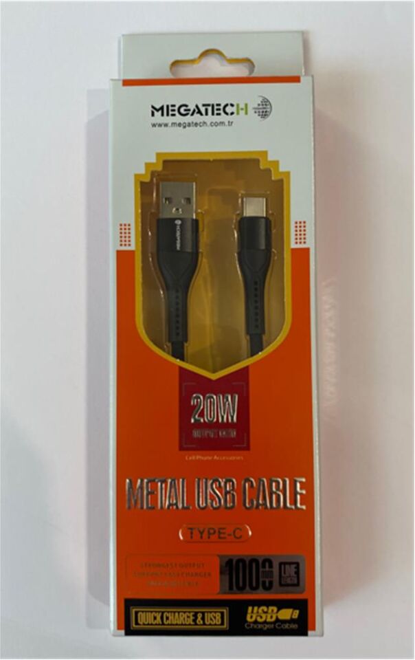 Megatech 3.1A 20W 1mt Örgülü Hasır Siyah Usb To TYP-C DATA KABLOSU