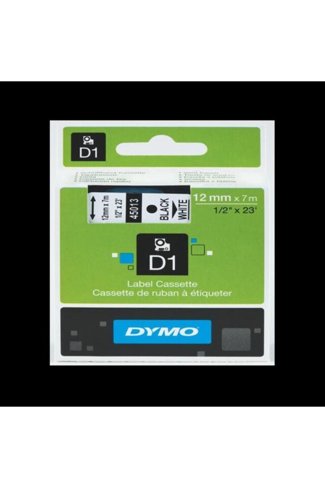 D1 Şerit Standart 12 MMx7 MT Beyaz Üzerine Siyah 45013 S0720530